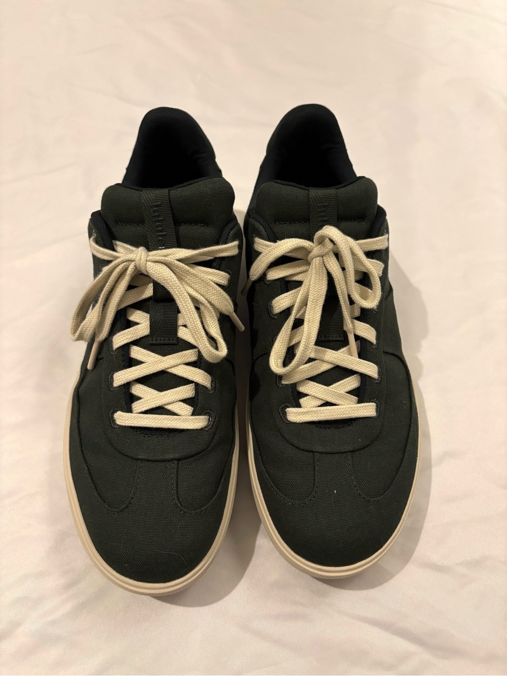 Men's Lululemon Cityverse Dark Green Canvas Wool Blend Sneakers with Cream Laces